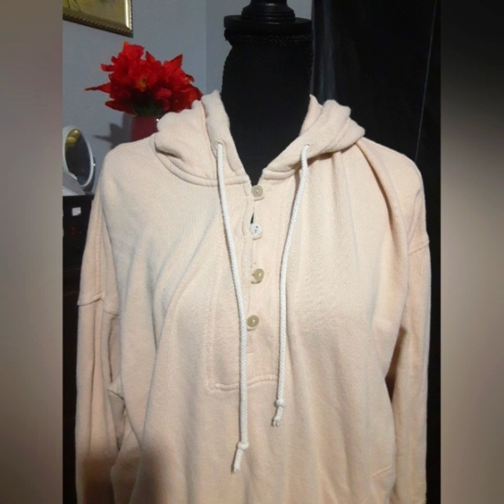 Aerie Women's Hoodie PullOver Mid Button Long Sleeve Coral Peach  Size XS/TP - Picture 2 of 7